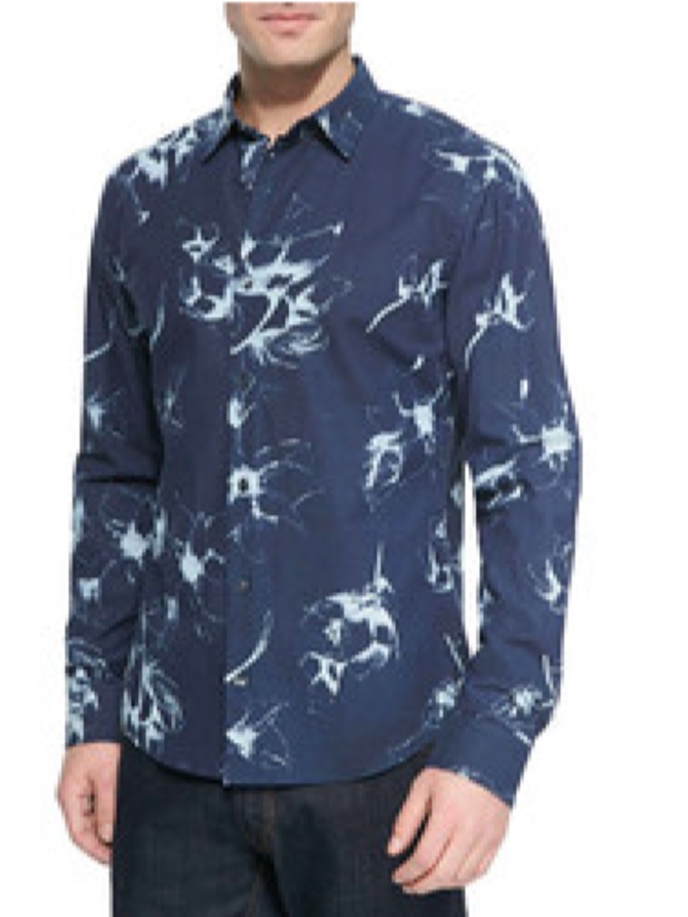 VINCE Mens Navy Cotton Abstract Print L/S Button Up NWOT/sz M